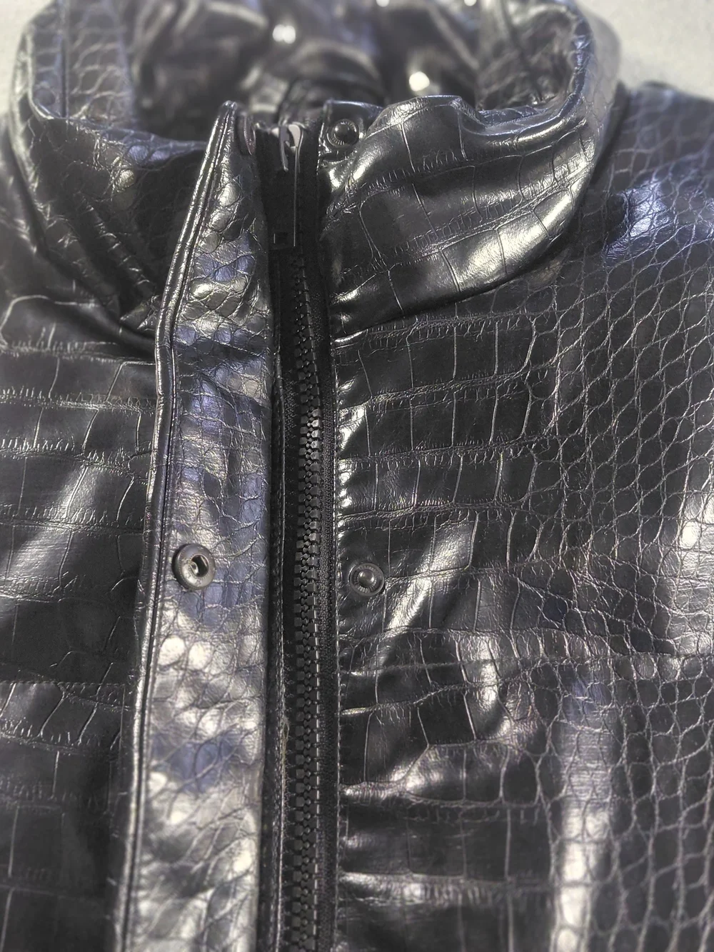 DKNY Black Faux Croc Leather Vest - Men's Sz L Oversize